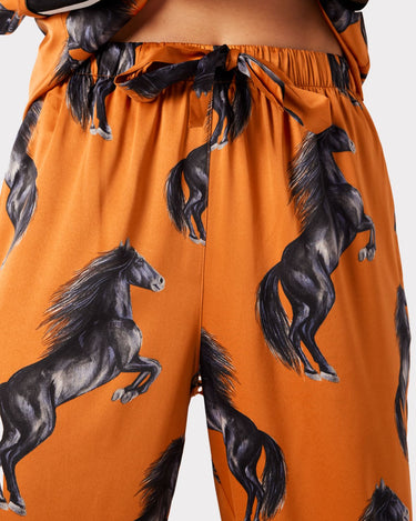 Satin Orange Horses Print